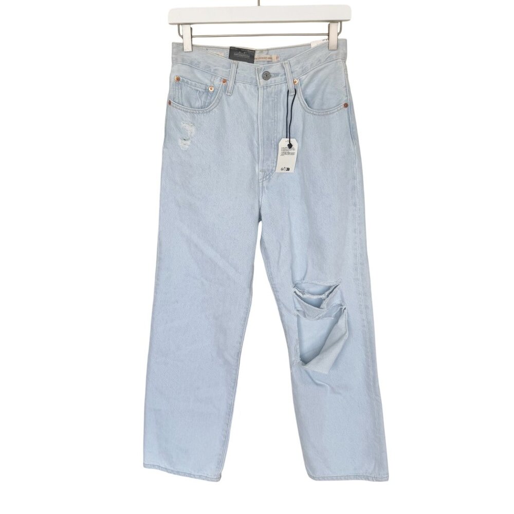 Levis Ribcage Straight Ankle Jeans 27 X 27 Light Wash Distressed Womens